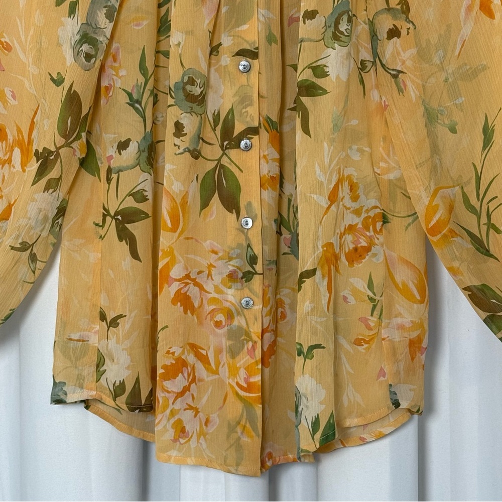 Sundance 100% Silk Floral Blouse Women’s Medium Yellow Boho Peasant Long Sleeve - Picture 5 of 11